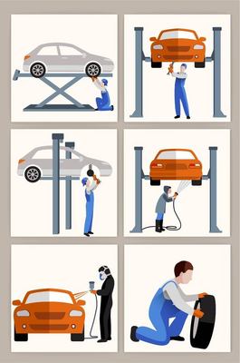 汽車維修現(xiàn)場實施設(shè)計矢量素材